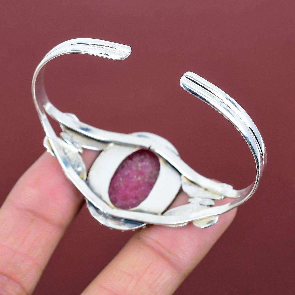 Rhodonite Cuff Bracelet 925 Sterling Silver Adjustable Bangle 18k Gold Plated Bangle Real Gemstone Handmade Jewelry Butterfly Cuff Bracelet