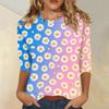 Women's Casual Three Quarter Sleeve Floral Print Round Neck Top Lightweight Comfortable Fit Everyday Wear