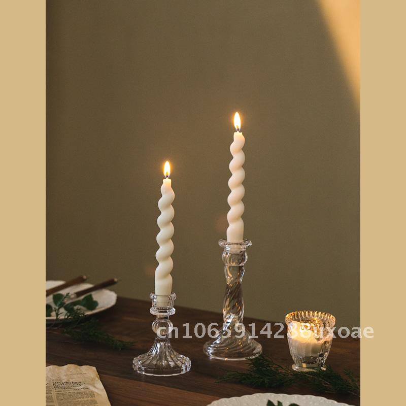 Embossed Glass Candle Holder Vintage Tall Dining Table Atmosphere Candle Holder Home Decorations