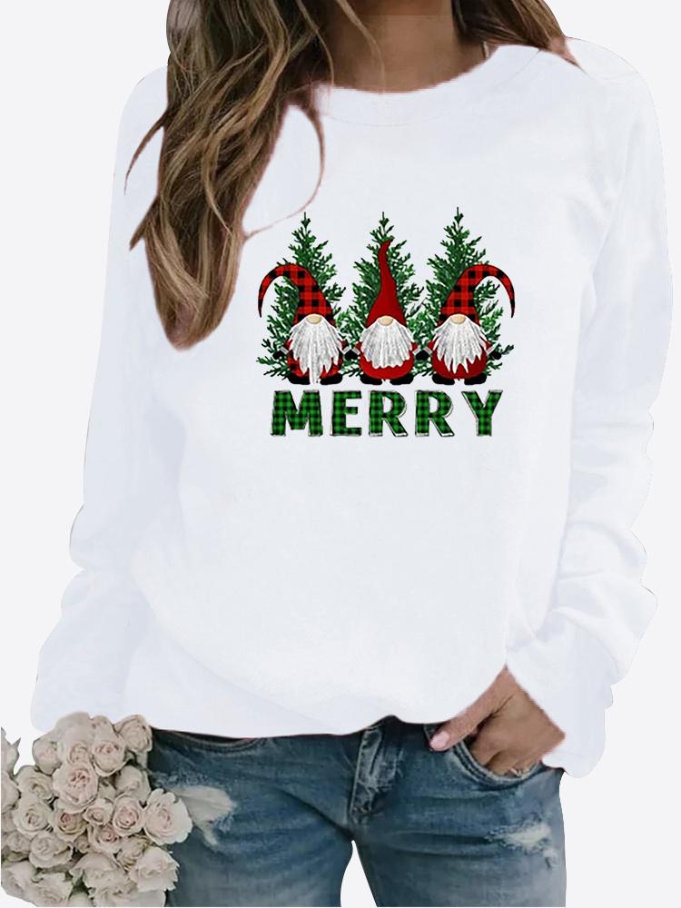 Winter Women's Christmas Printed Round Neck T-shirt Plus Size Casual Long Sleeve Tops Comfortable Sweatshirt