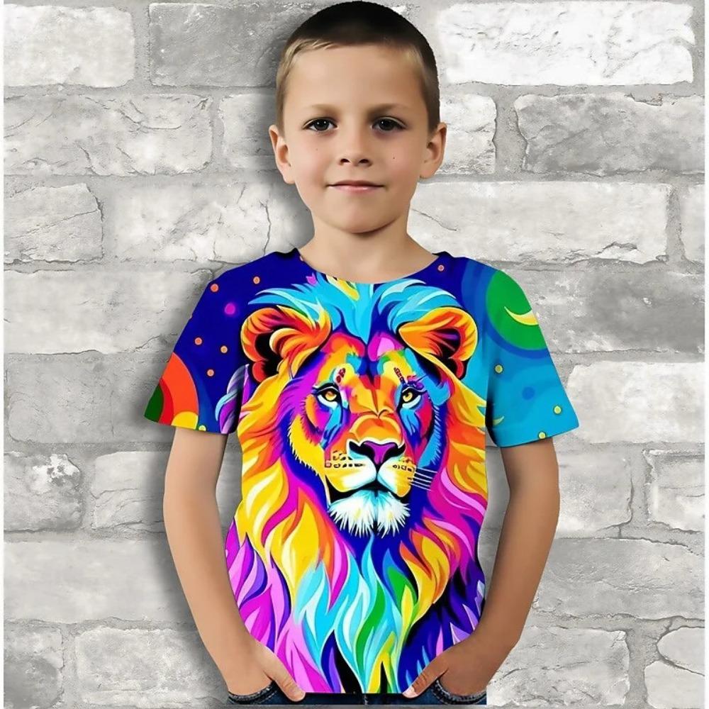 Children's boy T-shirt, cool animal print children's clothing, short sleeved children's shirt, summer boy T-shirt, casual children's T-shirt