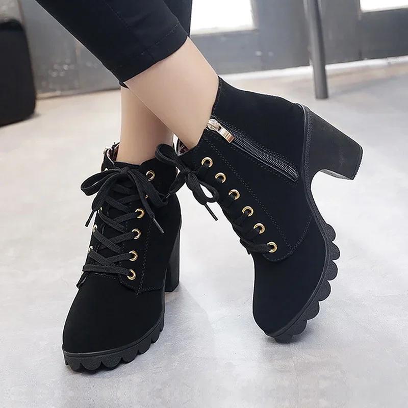 luxury 2026 New Women Shoes Lace Up Ankle Boots Zapatos Mujer Fashion High Heels Ladies Casual Spring Pumps Platform Heel 42