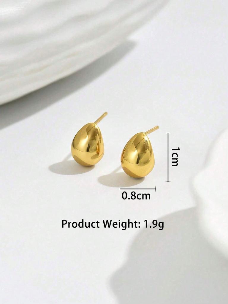 1 Pair Fashion Classic Simple 18k Gold Plated Waterproof Hollow Smooth Drops Stainless Steel Earrings