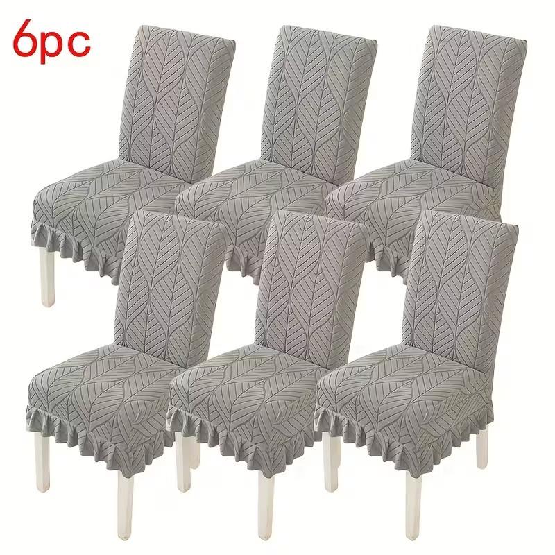 4/6pcs Stretch Spandex Chair Slipcovers with Leaf Print and Ruffled Hem Machine Washable Pet-Friendly for Hotel Home Party Decor