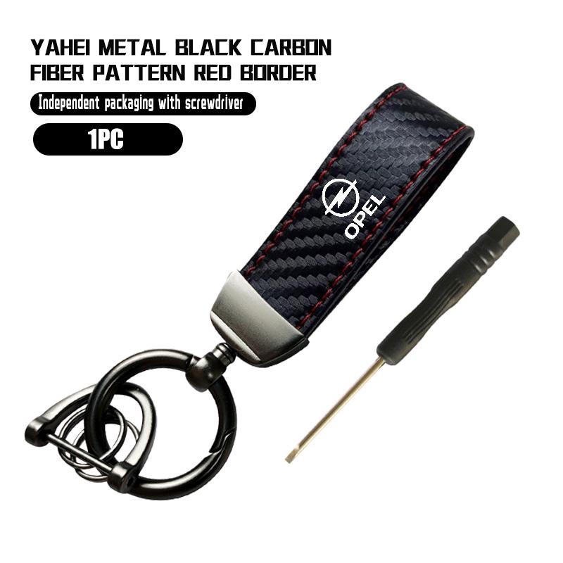 Car Keychain Logo Carbon Fiber Leather Emblem Key Chain Accessories For Opel Meriva Mokka Grandland Vectra Zafira Vivaro Antara