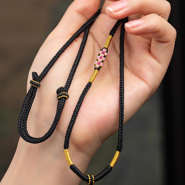 Premium Handmade Peach Blossom Knot Necklace Rope with Jade Accent