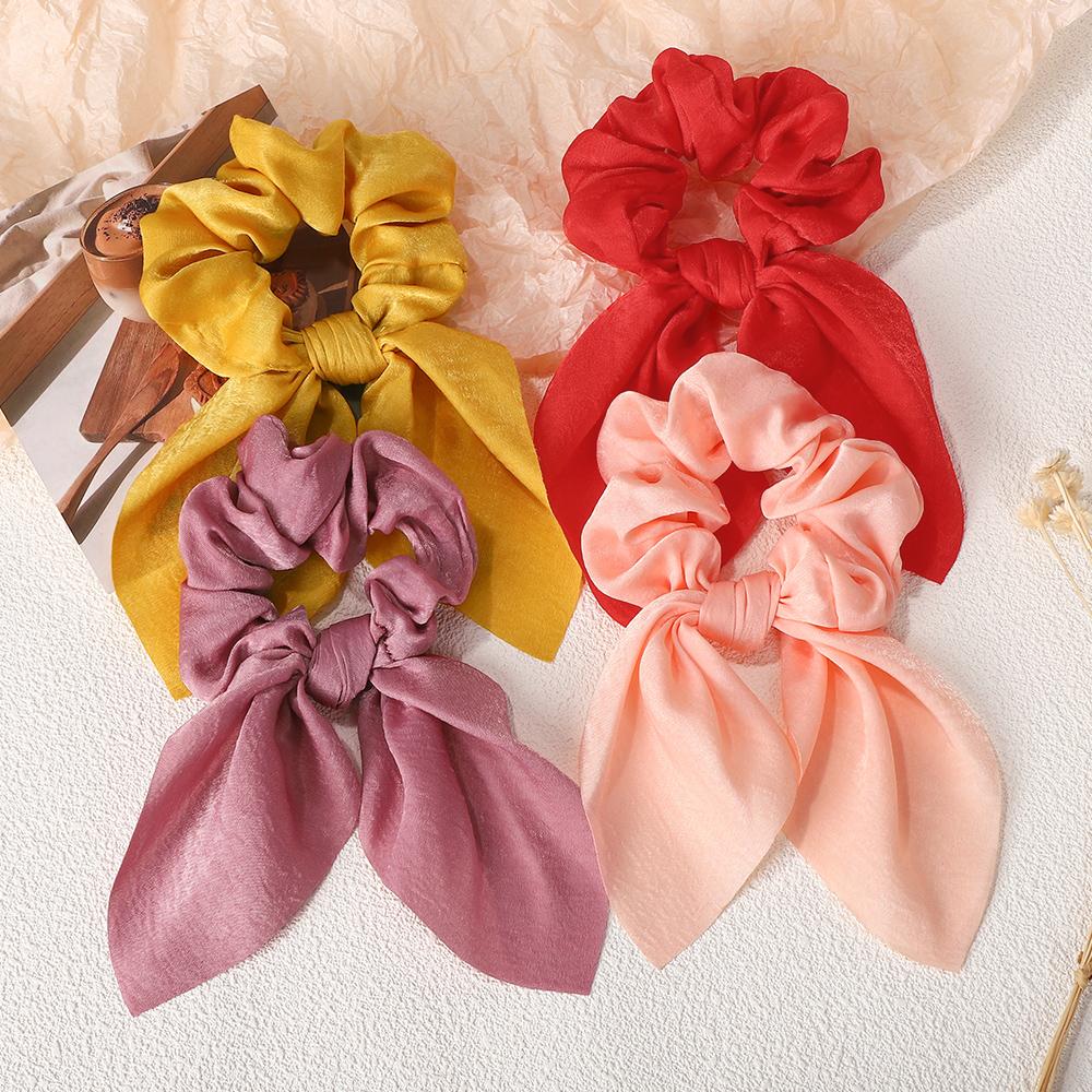 3pcs/set Elegant Chiffon Long Ribbon Hair Scrunchies for Women Girl Spring Ponytail Holder Hair Ties Hair Rope Bowknot Headwear