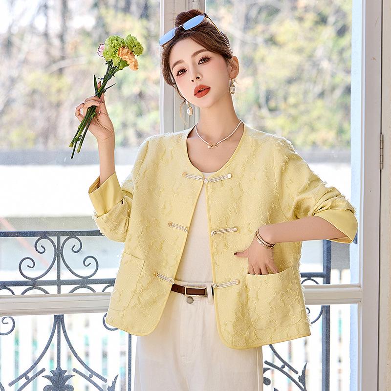 2025 Spring/Autumn Women's Chinese Frog Button Jacquard Fashion Coat RS2807
