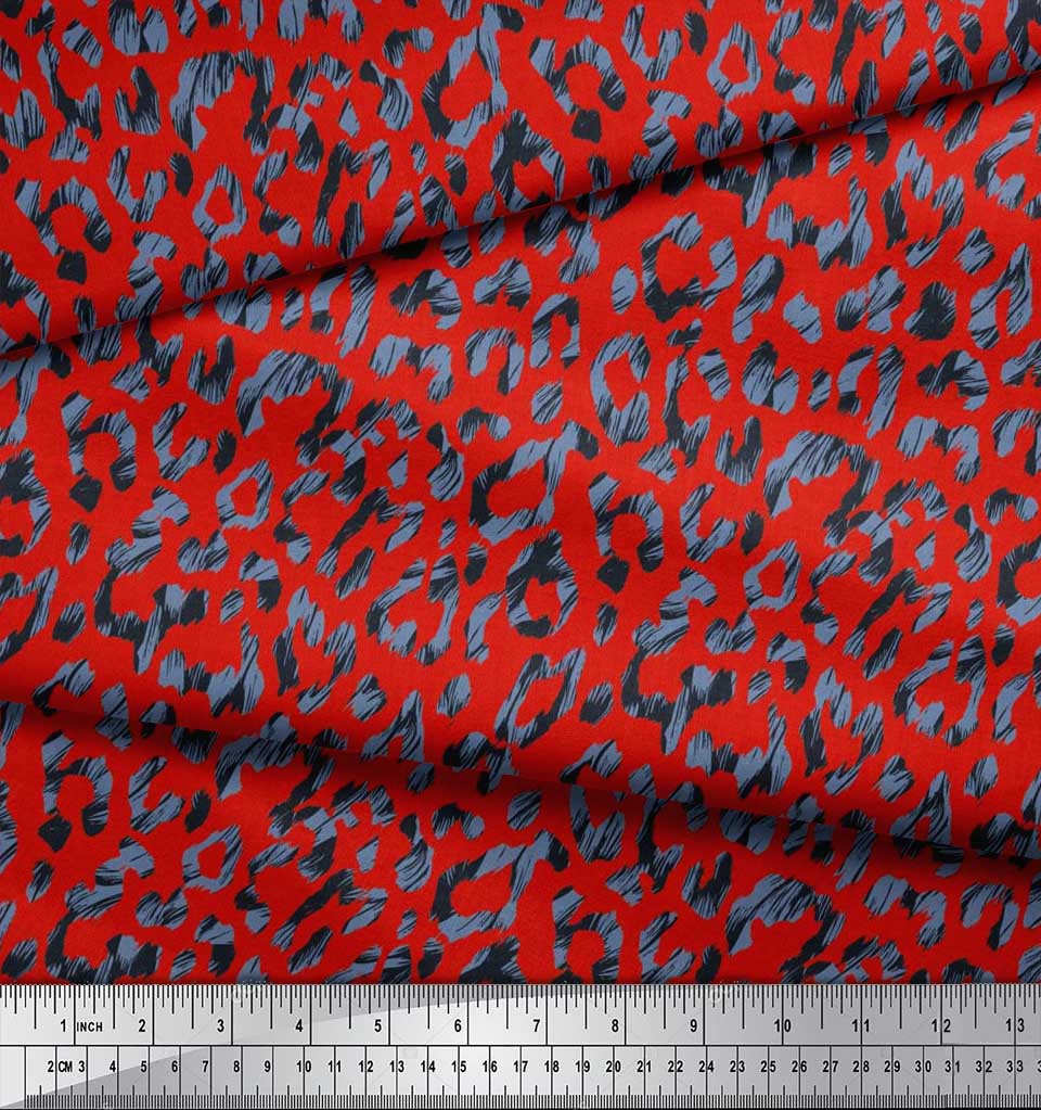 Soimoi Japan Crepe Satin Fabric Leopard Animal Skin Printed Craft Fabric by the metre 42 Inch