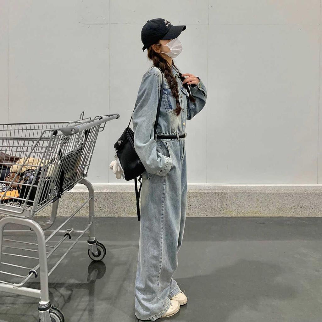 2024 Women's Loose Fit Denim Jumpsuit - Spring/Autumn Casual Age-Reducing Style