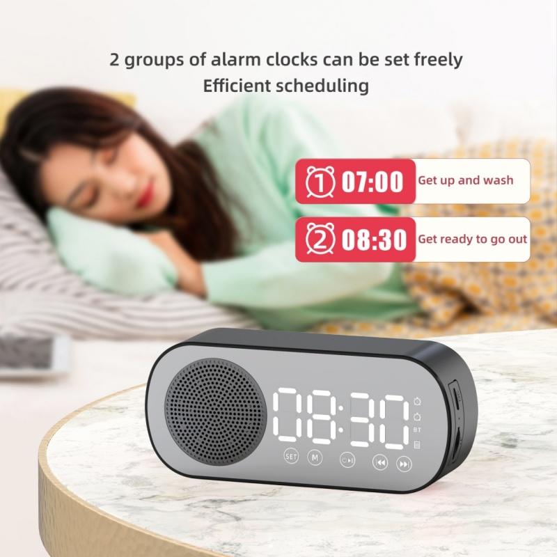 USB Plug-in Mirror Digital Alarm Clock Timer Support TF FM Radio 2 Alarms Wireless Speaker Subwoofer Desktop Music Player
