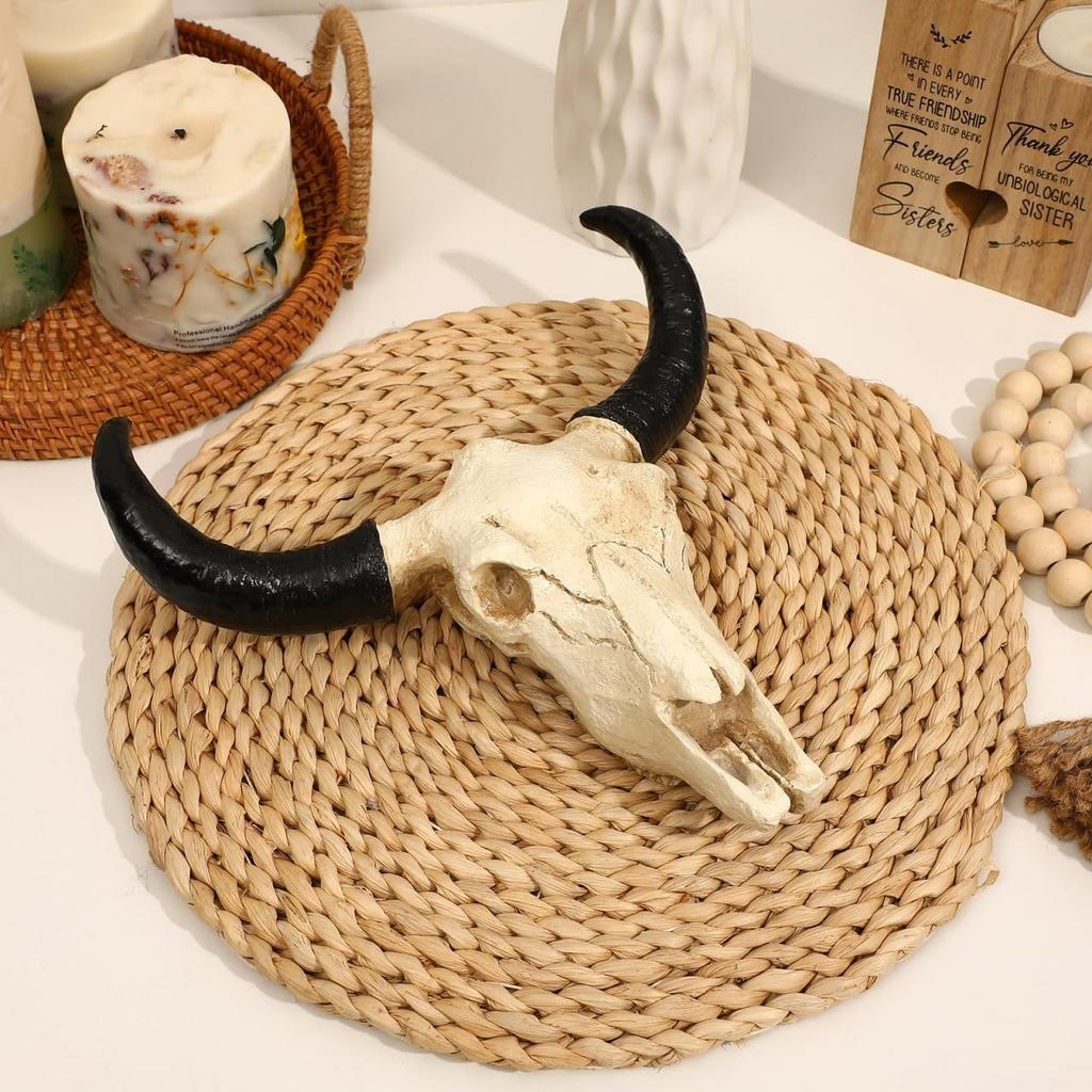 Halloween Kuhschädel Dekoration, Longhorn Kuhschädel Kopf Ornament, Wandbehang Tier Wildtier Skulptur für Zuhause Halloween Dekoration