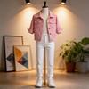 Giacca di Jeans da Donna Primavera Manica Corta Polo Casual per l'Uso Quotidiano