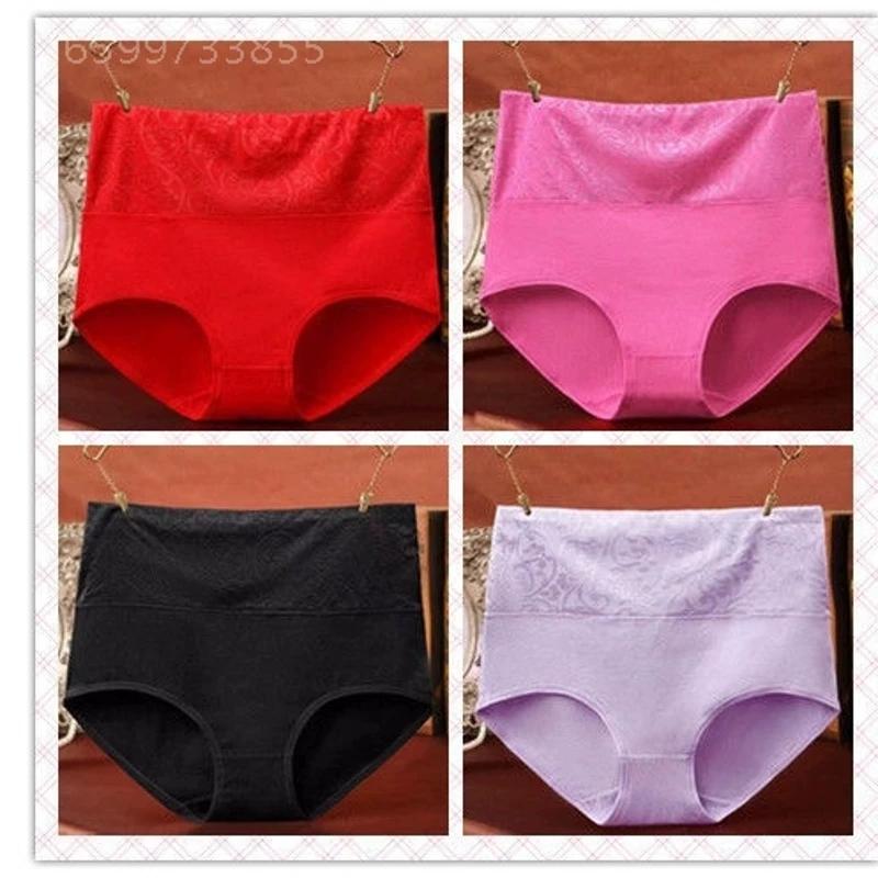 Women's 4-Pack Underwear High Waist Belly Contracting and Waist Slimming Women's Briefs Plus Size Middle-Aged Ladieswear Hip-Lifting Underpants