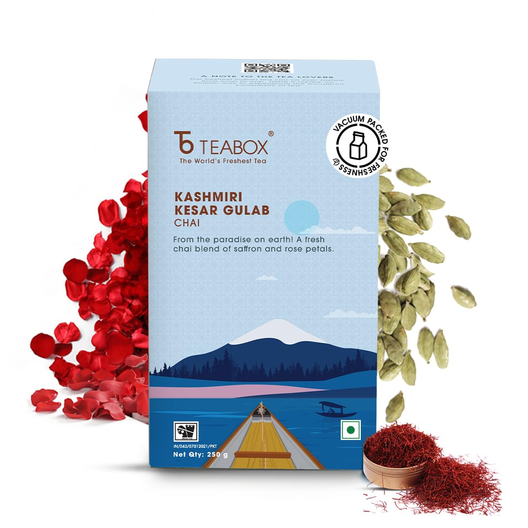 Teabox Kashmiri Kesar Gulab Chai | From The Everlasting Beauty Of The Kashmir Valley | Mixed With The World s Rarest Saffron & Light Scented