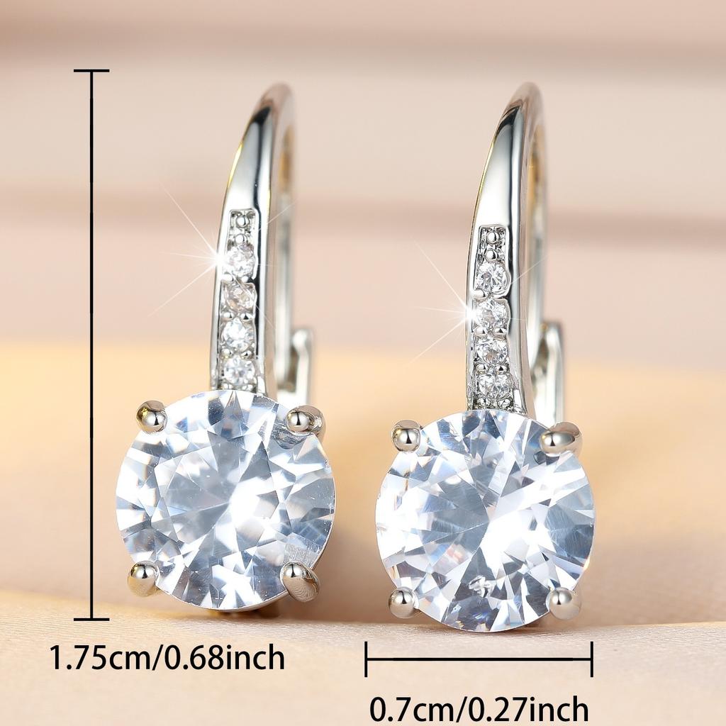 Elegant Female Big Round White Stone Hoop Earrings Trendy Fashion Silver Color Wedding Jewelry For Women