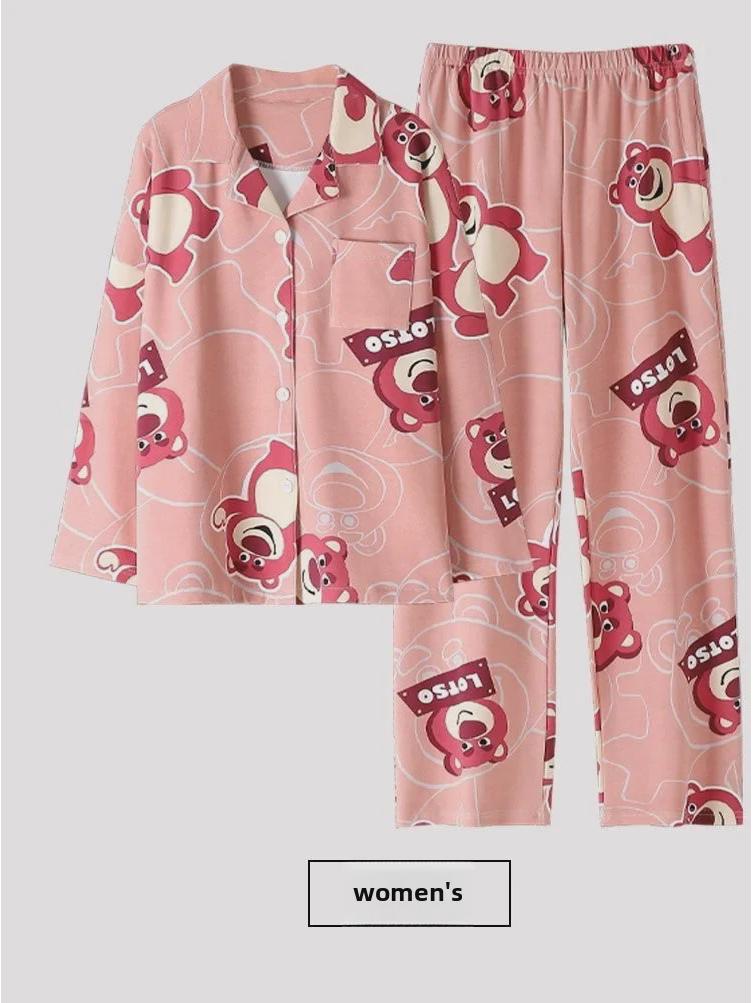 

Весенне-осенняя пижама для пар с мультяшным медведем - милый комплект домашней одежды унисекс для мужчин и женщин L