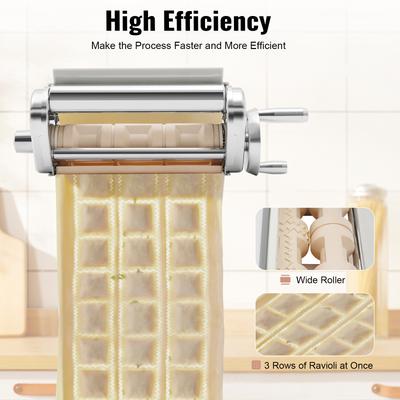 Accesorio Hacedor de Raviolis de Acero Inoxidable 3 Filas para Batidora de Pie, Prensa de Pasta Fácil para Cocina Casera