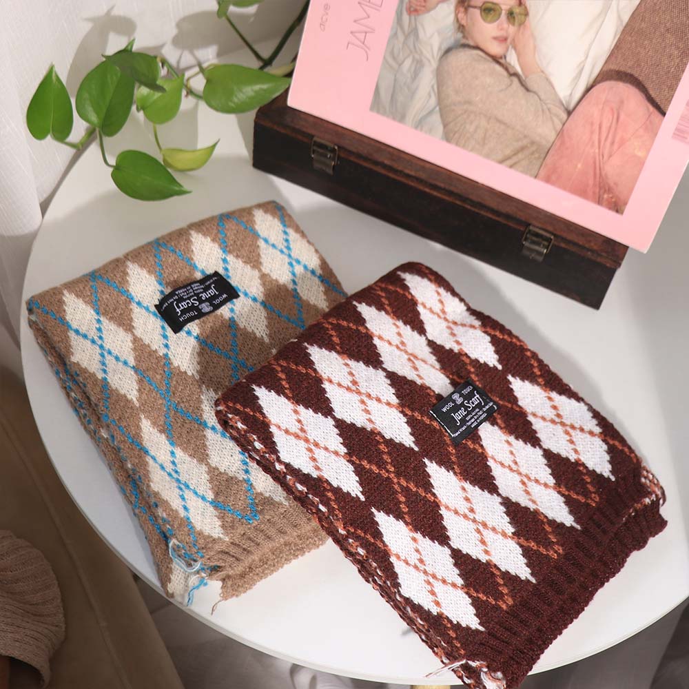 Korean Style Y2K Checkered Scarf Thickened Winter Cashmere Shawl  Check Scarf  Unisex