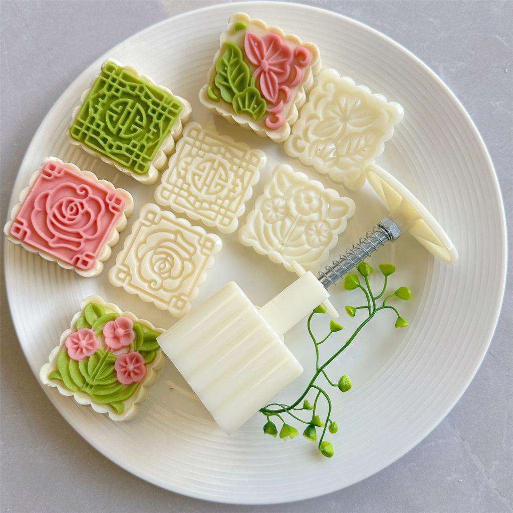 Ręczne Formy do Ciasta Księżycowego Kwadratowe Kwiatowe Stempelki do Ciasteczek Wytwornica do Ciasta Księżycowego Festiwal Środka Jesieni robienie Ciasteczek Narzędzie do Ciast