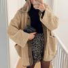 Women's Warm Winter Coat Collarless Casual Long Sleeve Button Plush Lamb Suede Jacket Coat