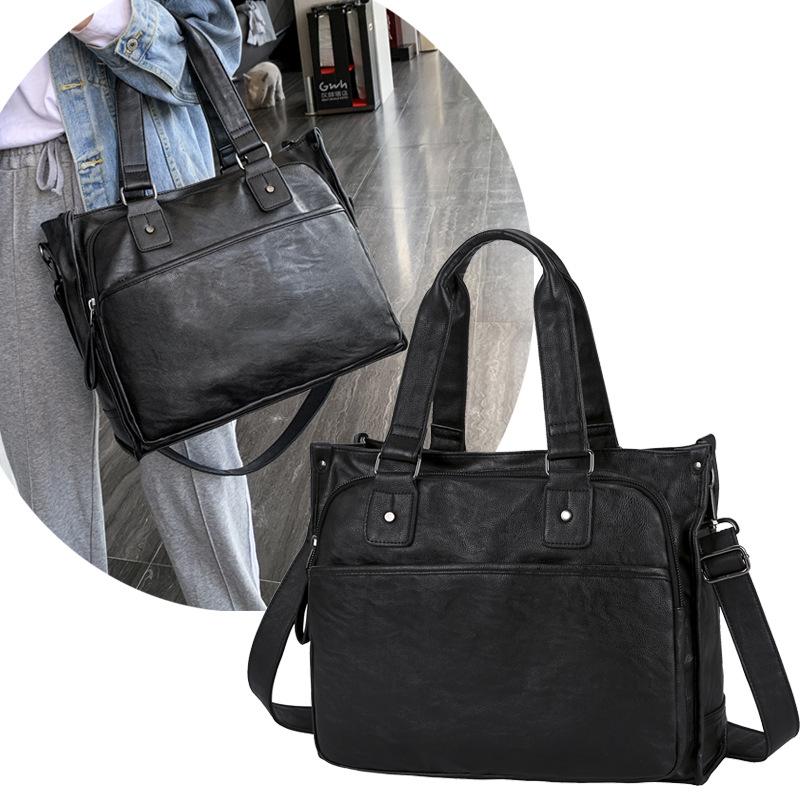 Men's Handbag Leather Horizontal Business Briefcase Computer Bag One Shoulder Oblique Span Large Capacity Commuting Bag