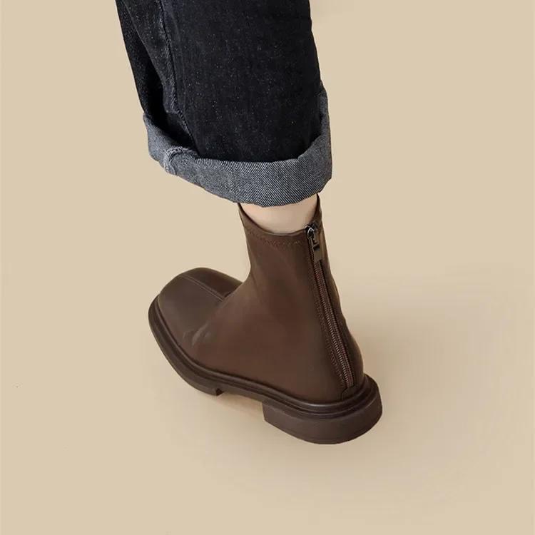 Fashion Britain Retro Square Toe Ankle Boots Luxury Fashion Chelsea Boots New Low Heels Platform Women Shoes Botas De Mujer