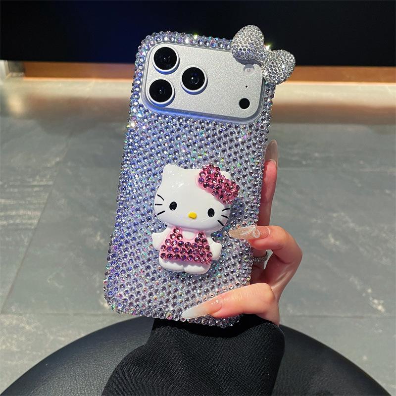 Compatible Apple 17 Pro Max Luxury Rhinestone Bow Phone Case - 3D Anti-fall Protective Cover