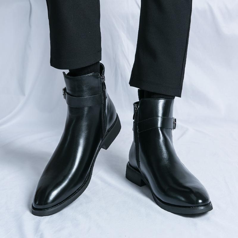 Large Size Chelsea Boots British High Top Leather Shoes Side Zipper Medium Top Martin Boots Gentleman