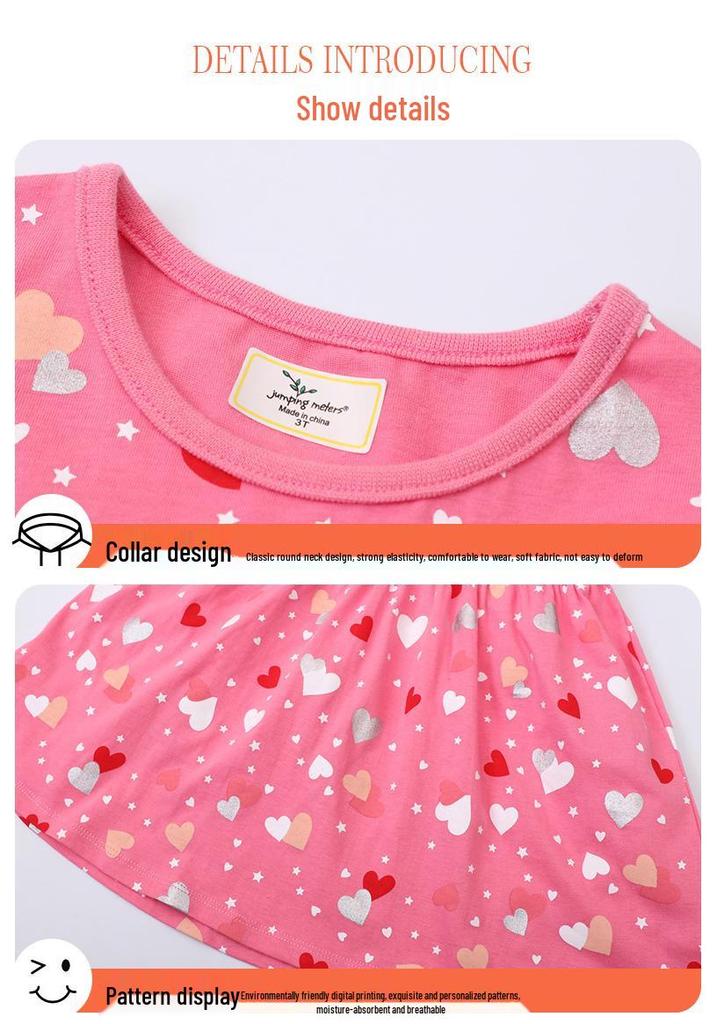 New Summer Heart Pattern Princess Dress - European & American Style, Knitted Cotton, Cartoon Print for Girls