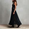 Women's Sleeveless Tank Dress Mesh Patchwork Ruched A-line Long Dress Summer Flowy Beach