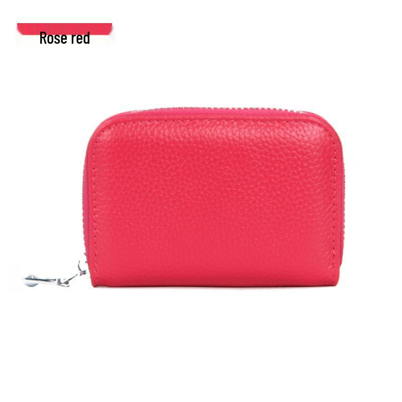 Accordion Top Grain Cowhide RFID Anti-Theft Multi-Card Zipper Leather ID Card Holder