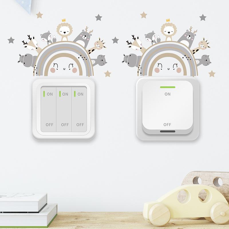 6Pcs/Lot Power Socket Switch Stickers Baby Room Children S Room Decor Cartoon Fox Bear Fawn Rabbit Wall Sticker Kids Room Decals
