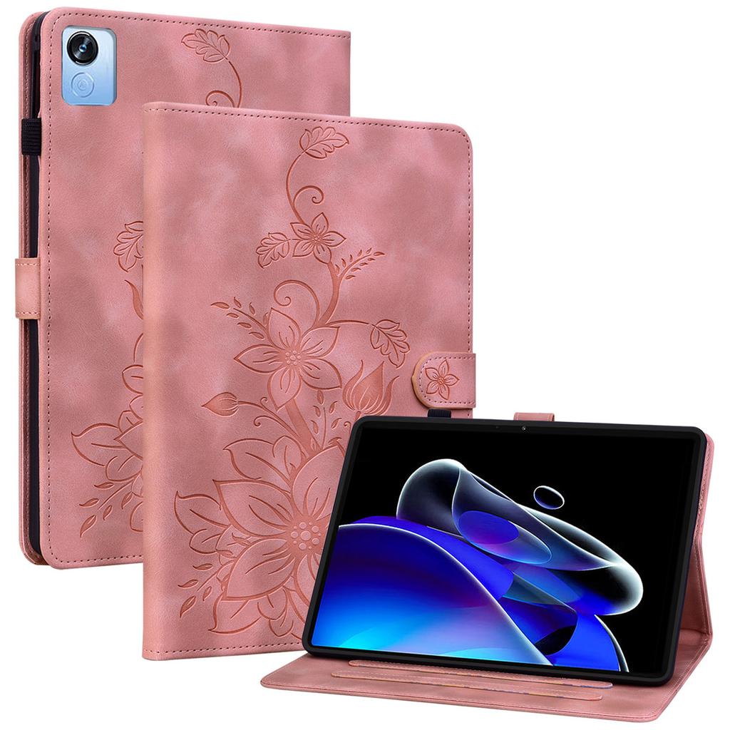 For Realme Pad X Case Lily Flower Imprint Leather Drop-Proof Tablet Cover with Card Holder