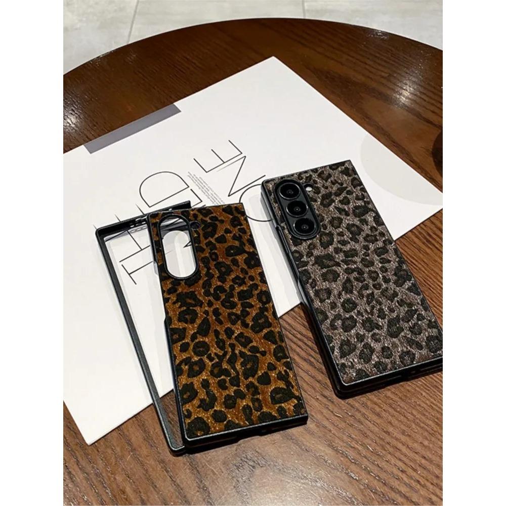 Luxury Fashion Business Sle Flush Leopard Leather Textured Phone Case For Samsung Galaxy Z Fold 7 6 5 4 3 5G Hard PC Back Cover