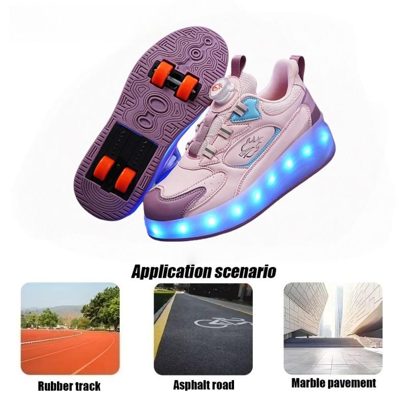 Cross-border wholesale runaway shoes children's four-wheel invisible adult roller skates boys' wheel shoes girls' student skates