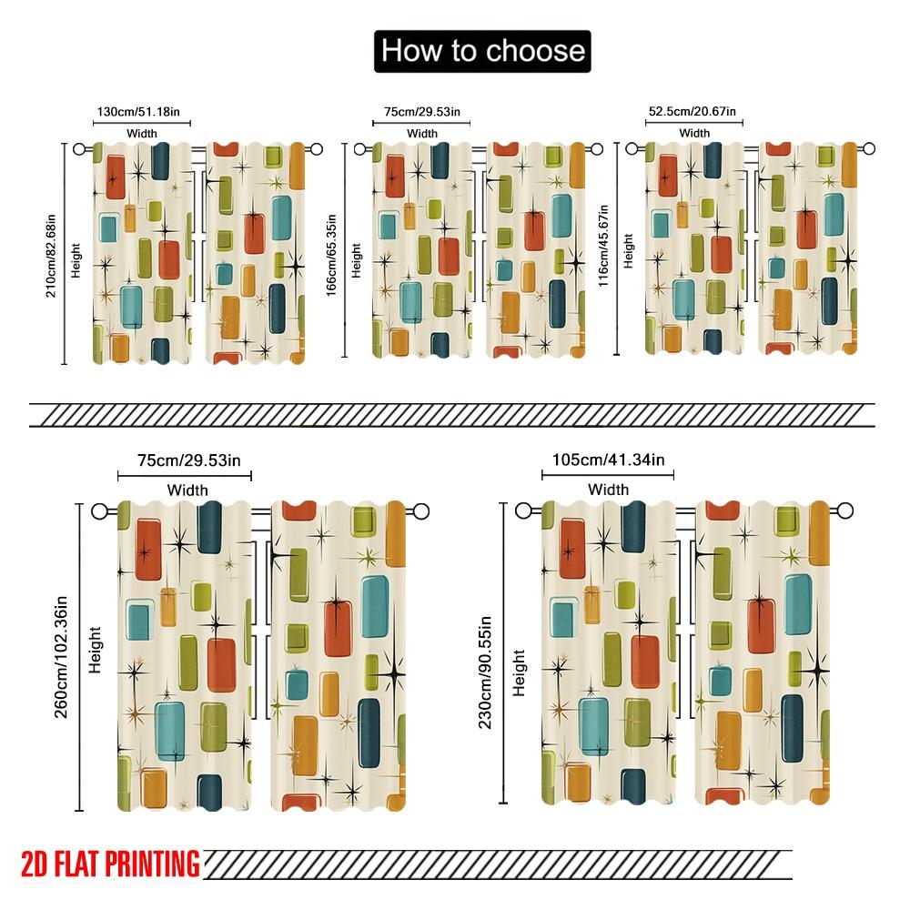 2 Stück, 2D-Flachdruck Vorhang Beliebte Retro-Quadrate Vielseitig 100% Polyester (ohne Stange) Außendekorationen Ldeal für