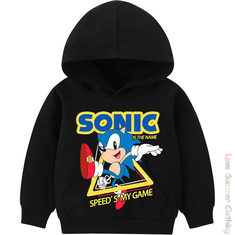 Sudadera con capucha para niños de 4 a 14 años Estampado HD de Sonic Sudadera fina para niños Sudadera con capucha de manga larga para otoño Ropa casual sencilla para niñas Poliéster