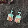 Vintage Western Silver Color Geometry Square Desert Cactus Dispensing Dangle Earrings for Women Accessories