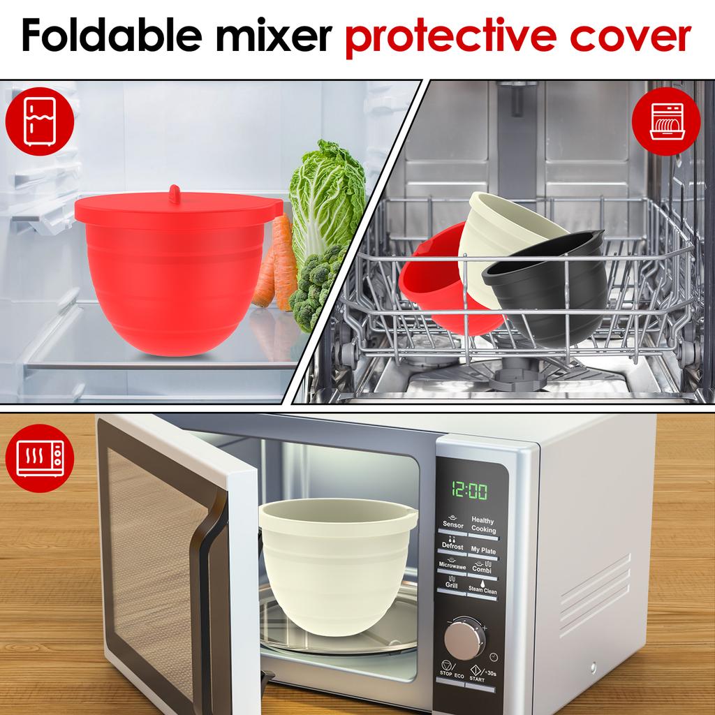 3Pcs Silicone Mixer Liner Foldable Silicone Mixer Bowl Liner with Lid Stackable Mixer Bowl Liners for  Qt Tilt Head Stand Mixers