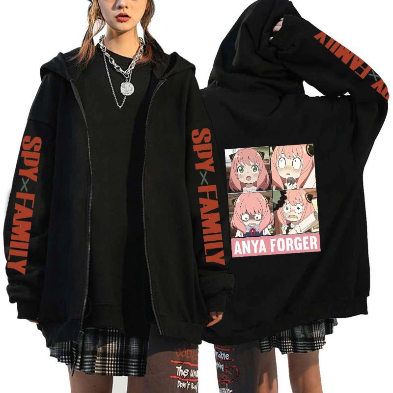 Anime Spy X Family Graphic Print Fleece Zipper Hoodie Fall & Winter Fashion Sports Sweatshirt