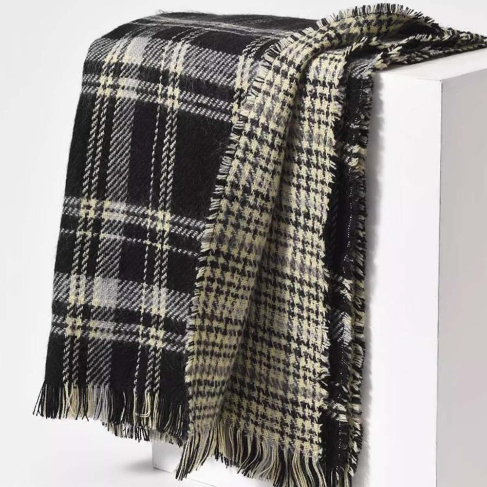 Long Men Thick Shawl Warm Double-sided Scarf Large Plaid Knitted Scarf Autumn