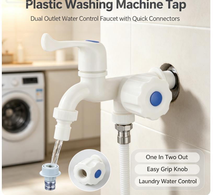 1Pcs G1/2 Inches Plastic Dual Outlet Water Tap With Independent Control Hose Adapters For Washing Machine Garden Use