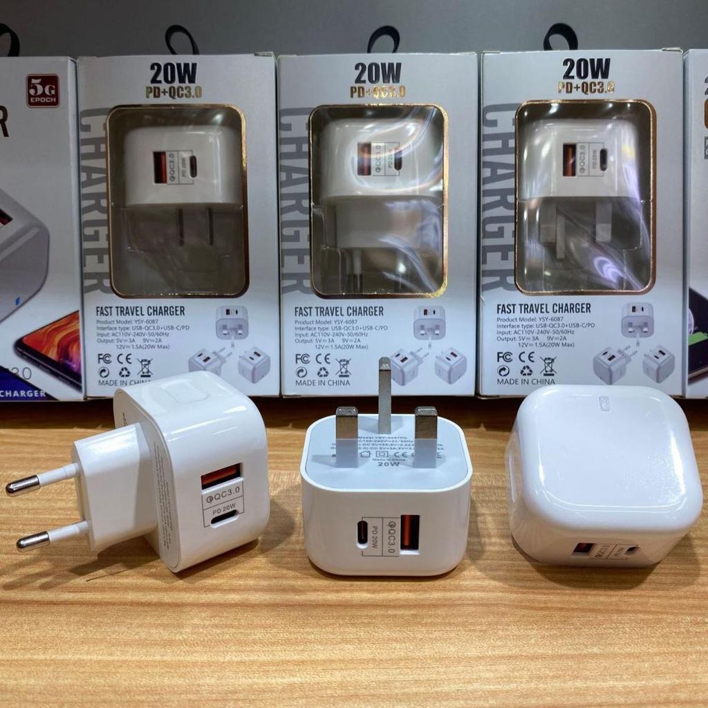 PD 20W Dual Port Charger: USB-C & USB, EU/US Standard