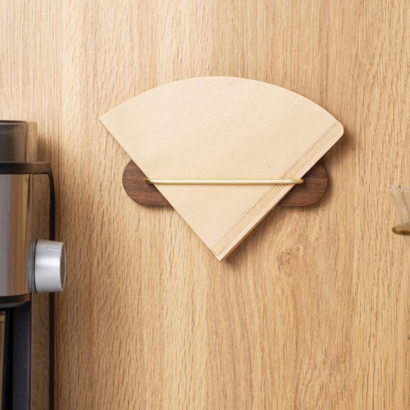 Strong Adhesive Coffee Filter Paper Organiser With Adhesive Backing Wooden Wall Mount Holder Kitchen Accessory