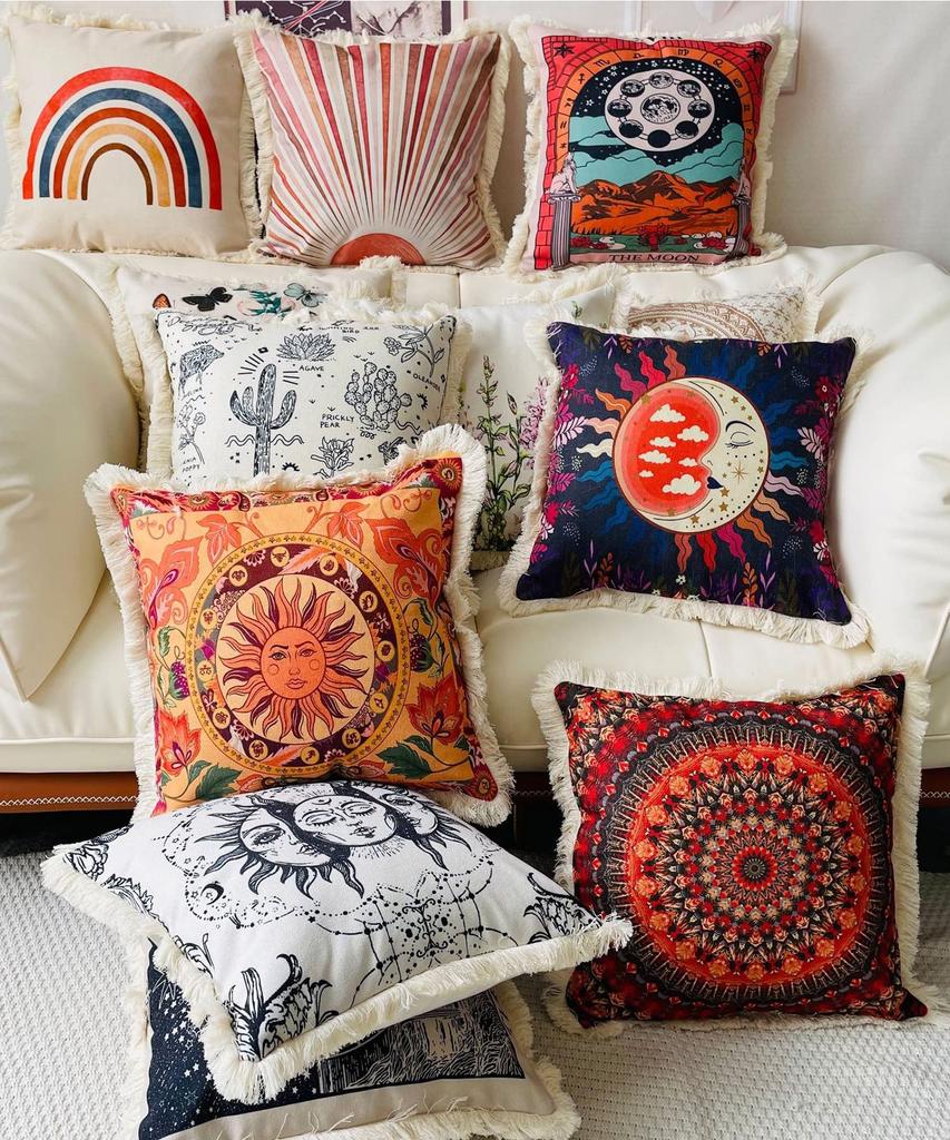 Cushion Cover, Interior, Asian, Ethnic, Fringe, Natural, Balinese, Exotic, Asian, 45x45, Ethnic Style Cushion Cover (Other 2)