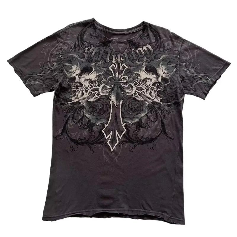 Affliction Vintage Grafik T-Shirt Herren 2000er Retro Punk Oversized Baumwoll-T-Shirt Hip Hop Streetwear Rundhals Kurzarm Top