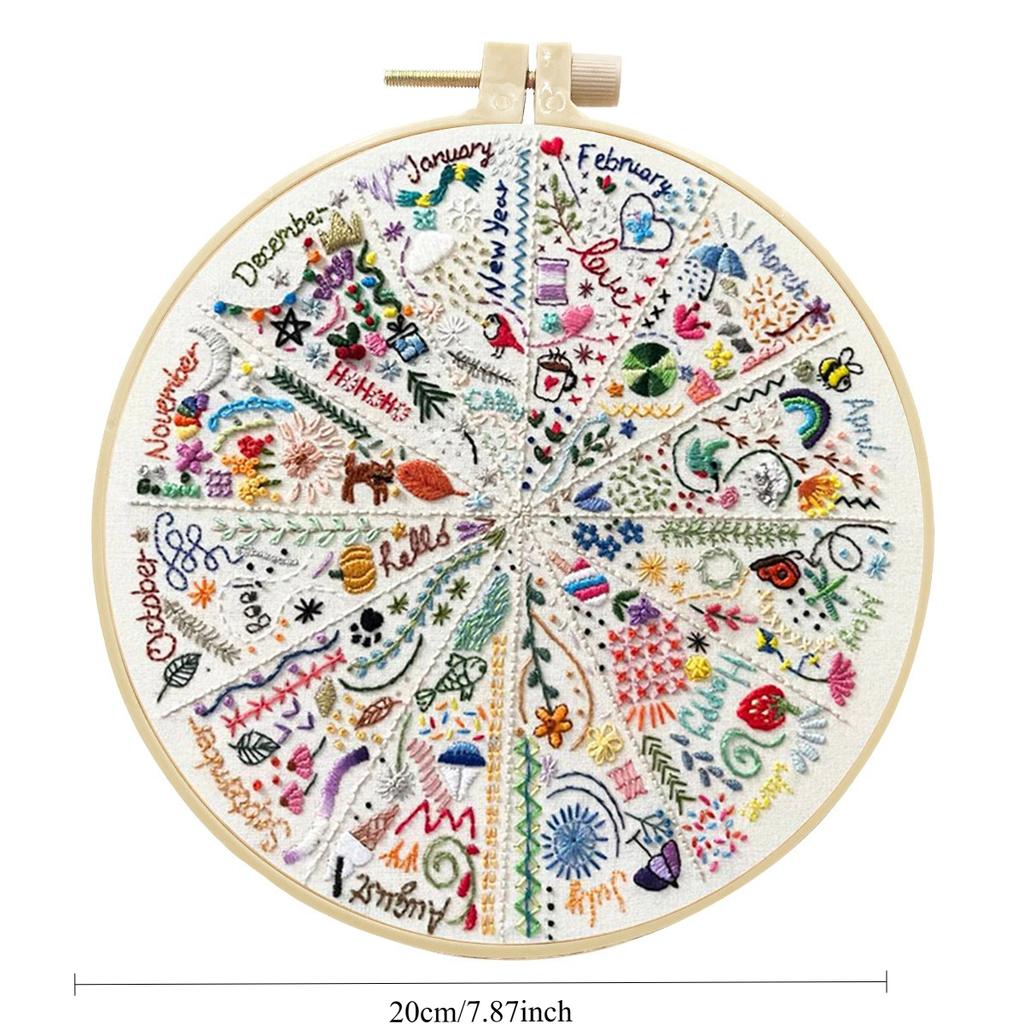 1 PC DIY Fabric Craft Kit with Round Pattern Embroidery and Tools