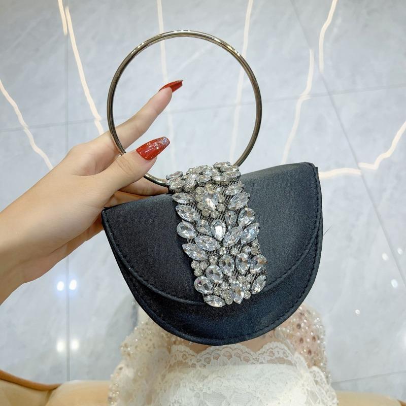 Unadorned Water Diamond Crescent Bag Diamond Silk Satin Flip Cover Small Square Bag Crossbody Bag