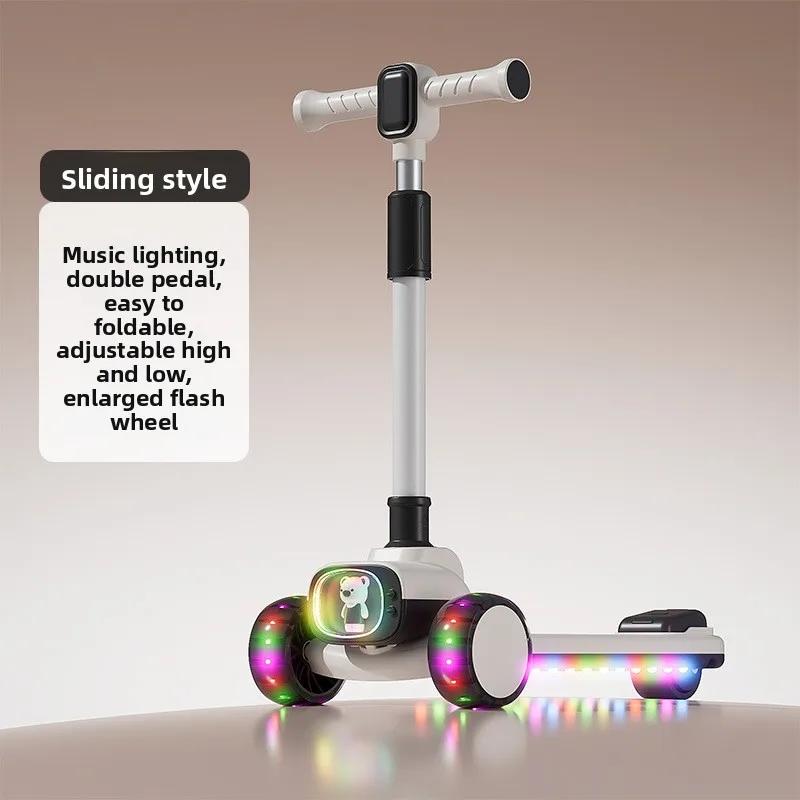 Outdoor New Riding Scooter Big Model Teenage Mobility Scooter Flash Toy Car Folding 2-In-1 Multi-Function Pedal Scooter Folding